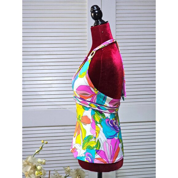 Trina Turk Women's Kaleidoscope Floral Print Halter Tankini Top Size 8 2585 - Picture 5 of 10